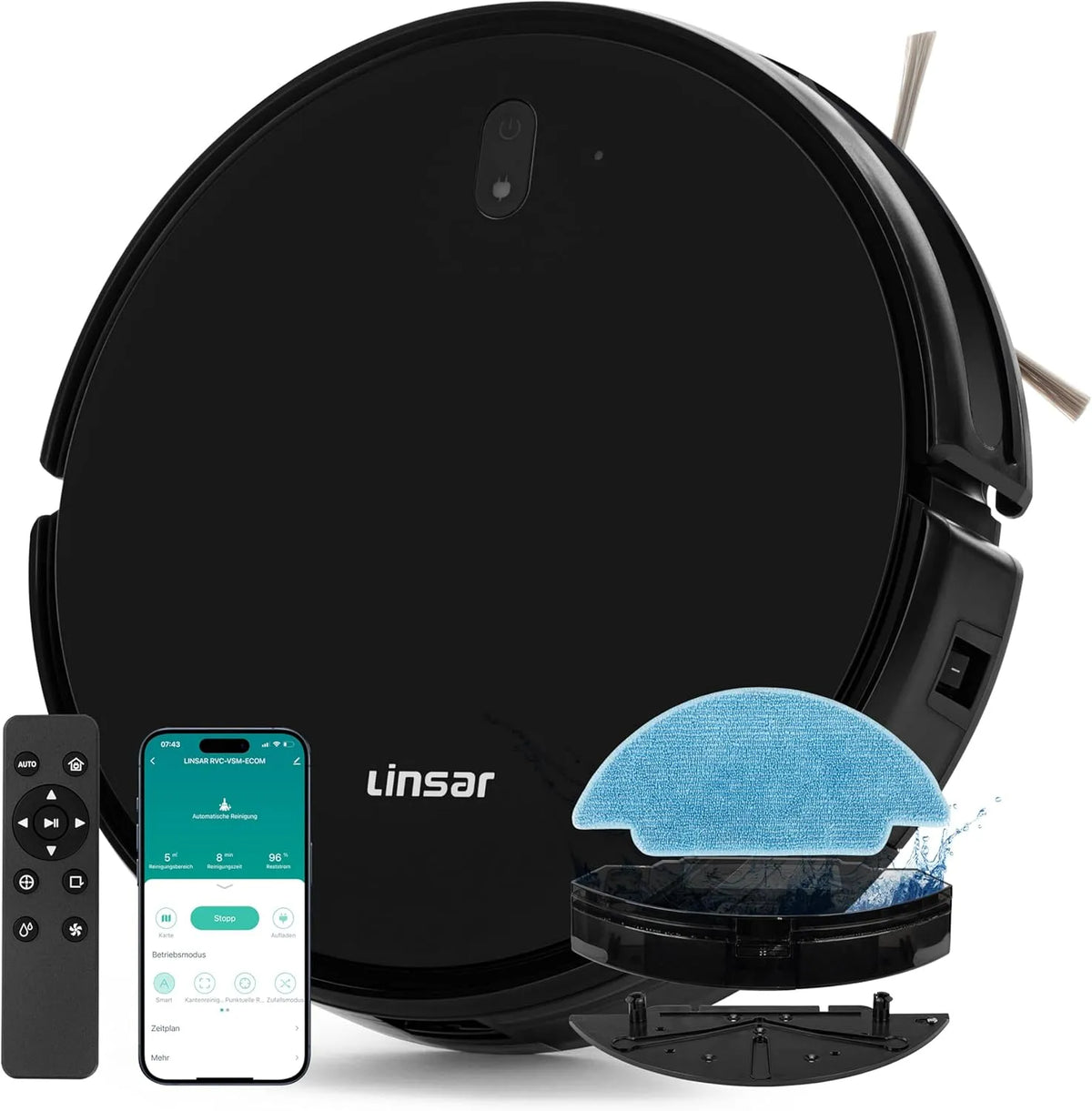 Saugroboter, Staubsauger Roboter, 120 Min Akku, mit Wischfunktion, mit APP, Saug und Wischroboter, für Teppich, Tierhaar & Hartböden