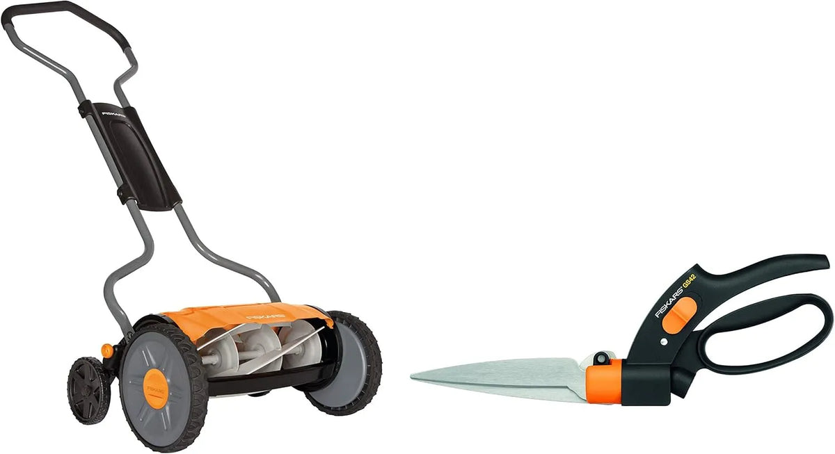 Rasenmäher 1015649 Fiskars Spindelmäher, Schnittbreite: 43 cm, Länge: 32 cm, StaySharp Plus, mit berührungslosem Schneidesystem, Orange, in Schwarz