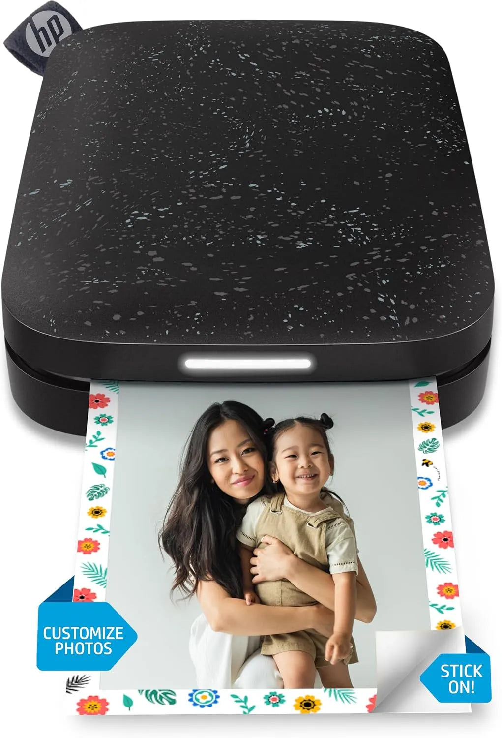 HP Sprocket 2x3 Sofortbilddrucker für Smartphones, Tragbarer, Zink-Fotopapier mit Kleberückseite, in Schwarz, kabelloser Farbdrucker
