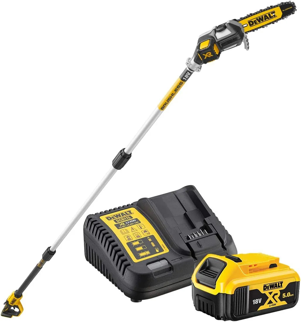 DeWalt Modell DCMPS567P1-QW, Podadora de pértiga XR 18V con 1 batería Li-Ion 5,0Ah, Podadora de pÚrtiga sin escobillas, Multicolor