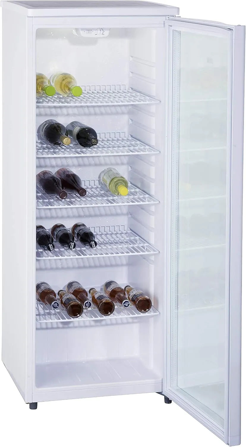 PKM Kühlschrank GKS255, Maße 143 x 55 cm, 5 Ablagen, Flaschenkühlschrank, Getränkekühlschrank, Glasfront, in freistehender Ausführung, Weiß