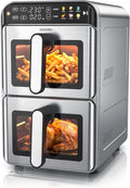 Heißluftfritteuse Arendo, Fassungsvermögen 11 Liter Airfryer 2 Zonen, mit Sichtfenster, Infrarot Heizelement, 2 Kammern Doppelstock
