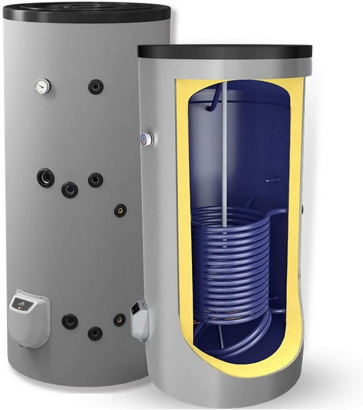 Warmwasserspeicher Standspeicher Boiler Kombispeicher kombinierter, mit 1 Wärmetauscher in der Größe 300 L Liter und 3-9 kW Elektroheizstab