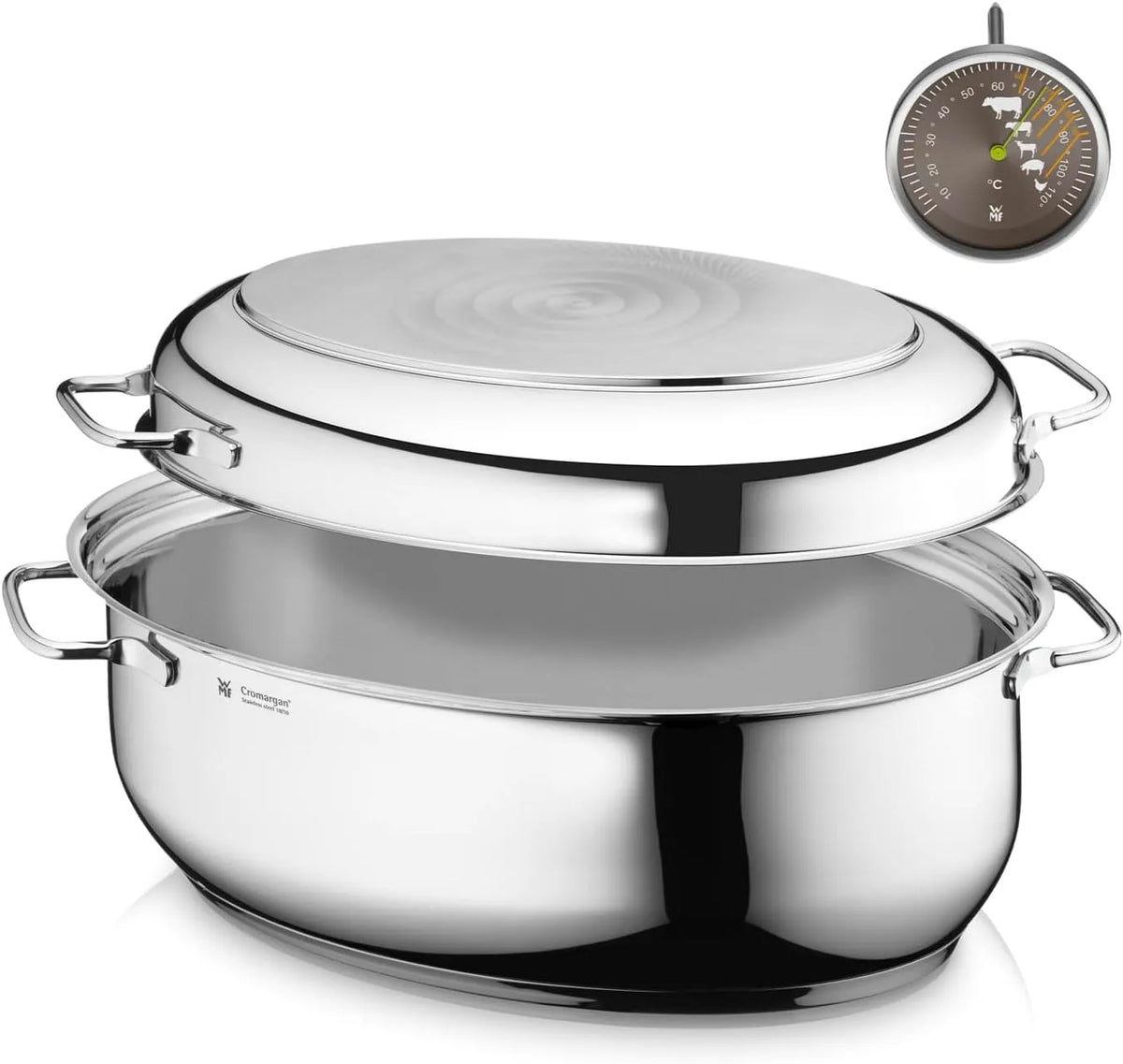WMF Backofen, Fassungsvermögen 8,5l, Maße 41x28,5x18cm, Bräter mit Deckel backofengeeignet, Bräter Induktion, Cromargan Edelstahl, Induktionsdeckel