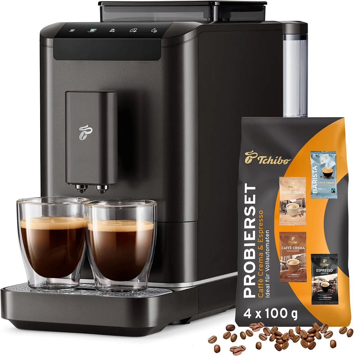 Kaffeevollautomat Esperto2 2-Tassen-Funktion Tchibo, Caffè mit für Caffè Crema und Espresso, Granite Black, INKLUSIVE Kaffeeprobierset GRATIS
