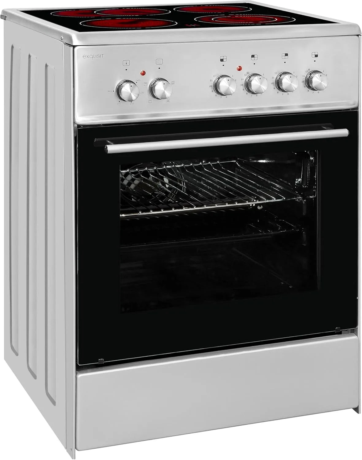 Exquisit Kochfeld 2-Kreis-Bräterzone, Standherd ECM 6-4 BZ Inox, Breite 60 cm, Fassungsvermögen 61 L Garraum, Elektro-Standherd, Glaskeramik