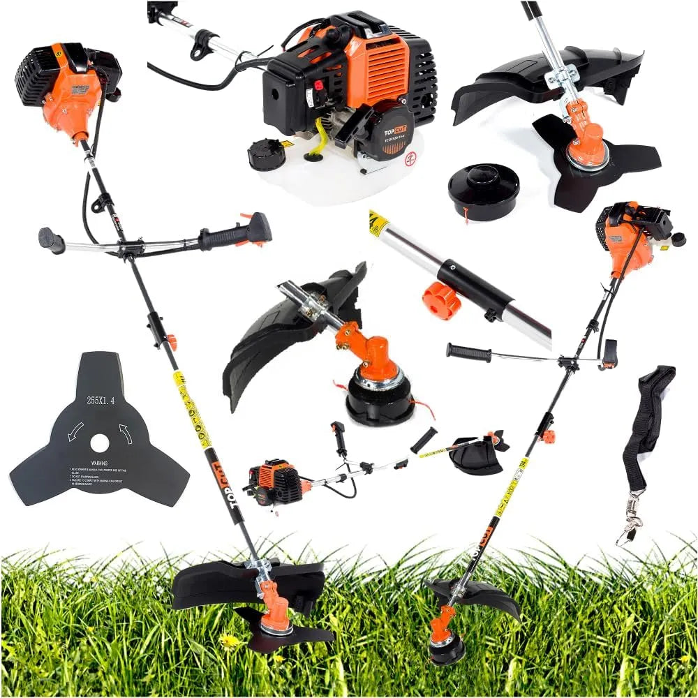 Motorsense TOP CUT Benzin, 51,7 cm³ -2-Takt, Freischneider & Rasentrimmer mit Messer, Fadenspule und Schultergurt, Multifunktional & Ergonomisch