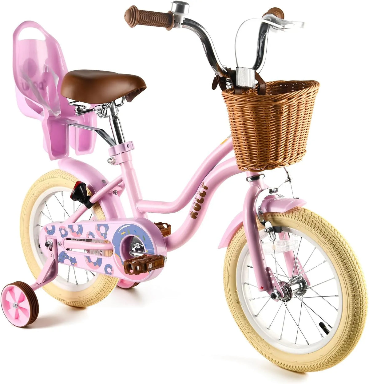 Fahrrad, RULLY Kinderfahrrad für Mädchen, Korb & Puppensitz, Pink, Blau, für Kinder von 2–7 Jahren, Laufrad mit Stützrädern, Verstellbarer Sitz, Lila