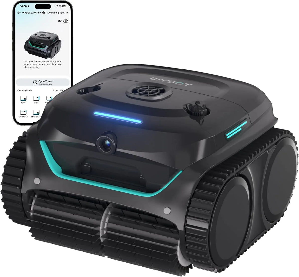 Poolroboter, 2025 Neues Modell, C2 Vision-A Kabelloser Akku mit KI-Kamera, 8 Modi, WYBOT, Dual-Filter, starker Saugkraft, Wasserlinie
