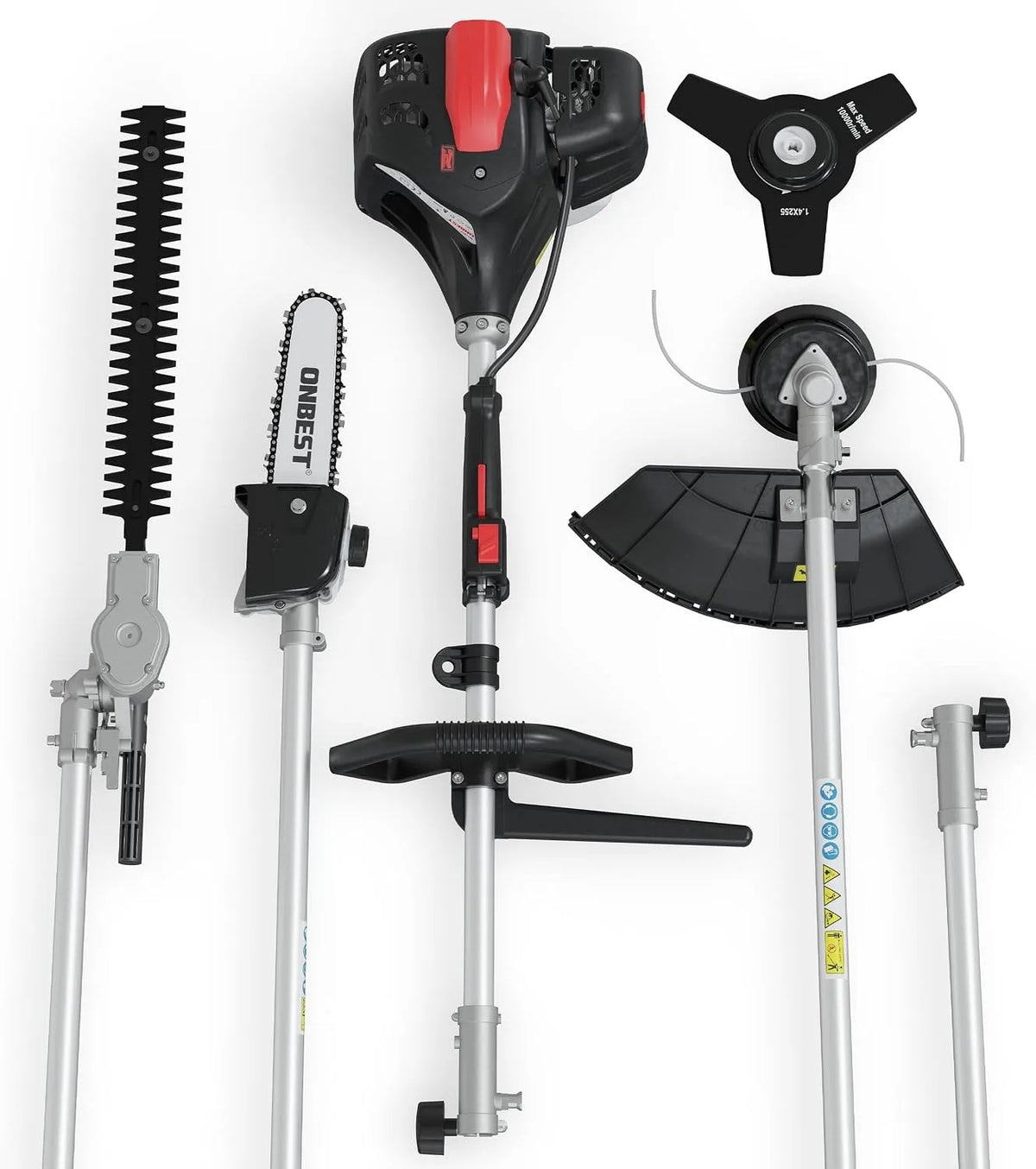 Rasentrimmer, hochwertiges 4 IN 1 Benzin Multifunktionsgerät, Starke 1,9 PS, Freischneider, Heckenschere und Hochentaster in Einem