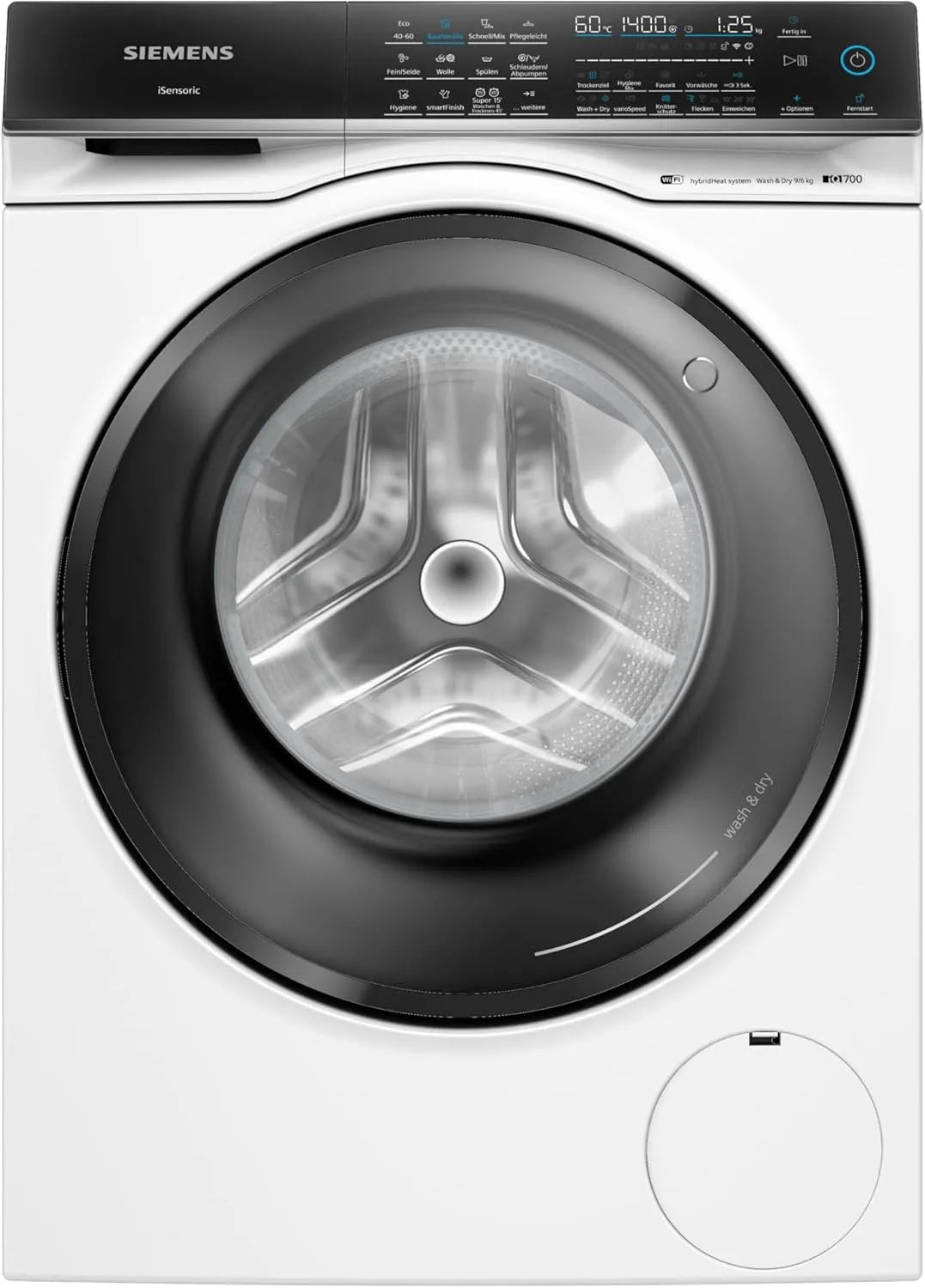 Siemens Waschtrockner WN54C2070 iQ700 1400, Smarter 9 kg Waschen und 6 kg Trocknen, UpM, Antiflecken-System, smartFinish, Glättet Knitterfalten