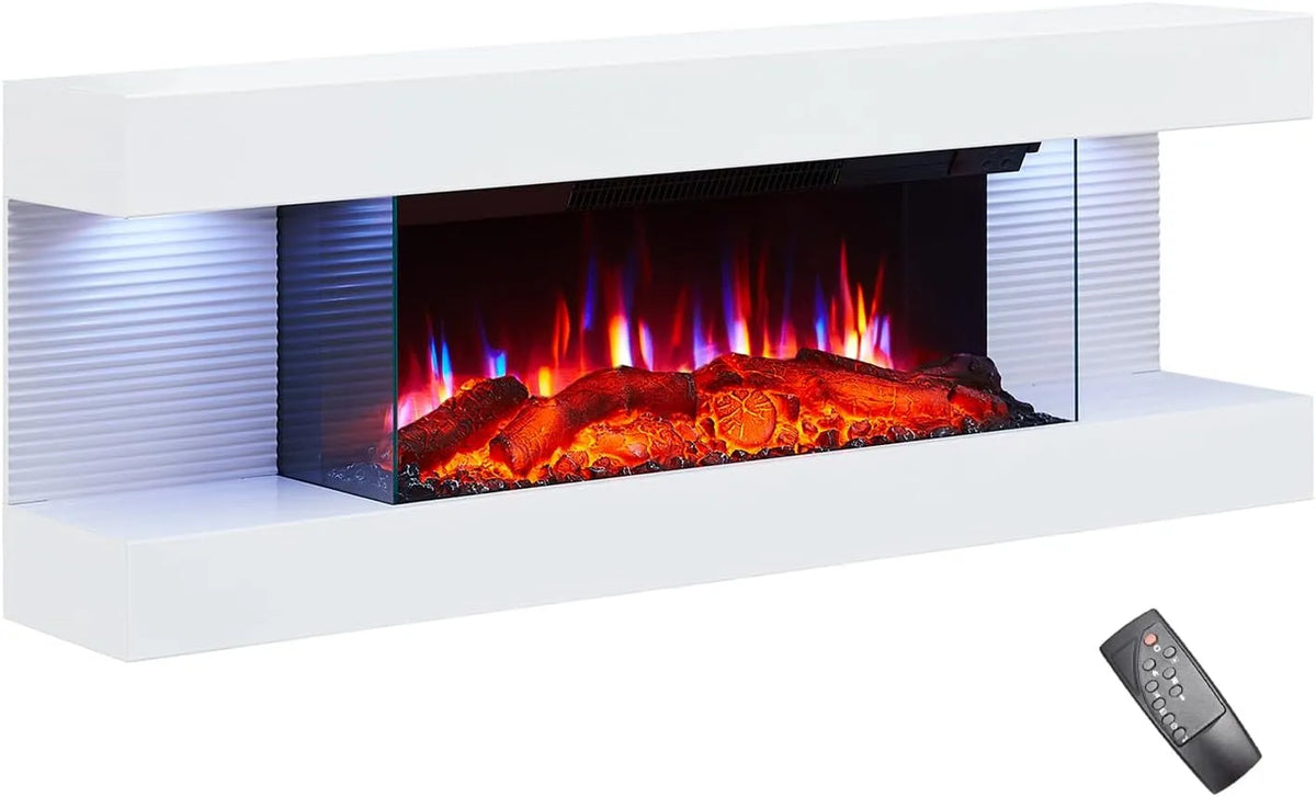 Elektrokamin 3D-Flammeneffekt, Fassungsvermögen 13 LED-Farben, Wandkamin, Thermostat, Sicherheitsfunktionen, Weiß, 1,8 kW Heizleistung, LED Kamin
