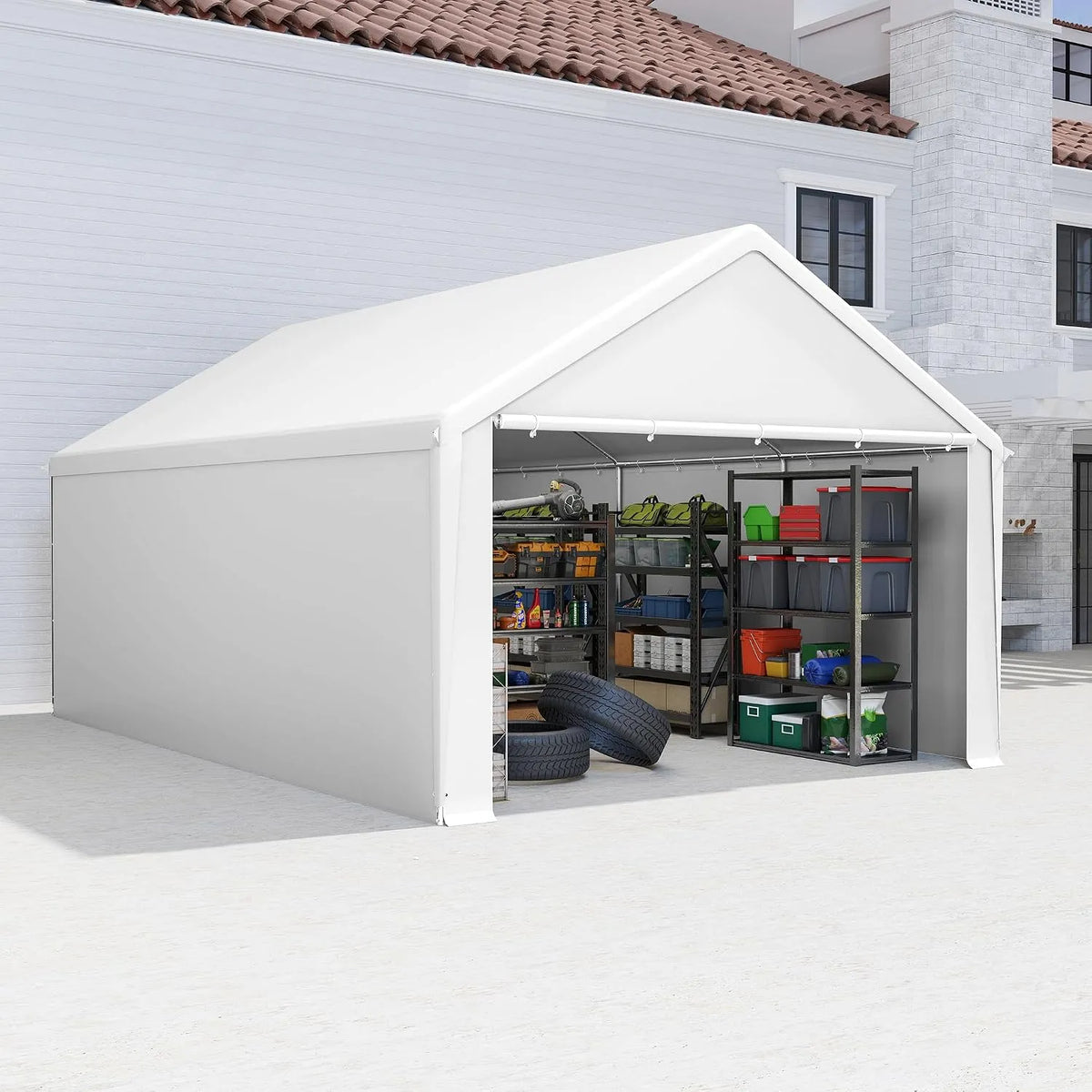 Carport Aufun, Wasserdichtes Lagerzelt mit PE-Dach, UV-beständig Winterfest Unterstand für Auto, LKW, Weiß, Zeltgarage 4x6m, SUV, Boot