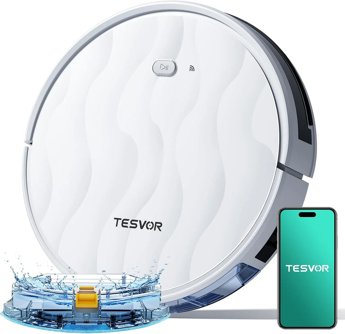 Saugroboter 5100 Tesvor, M2 Staubsauger Roboter,6000Pa Starke Saugkraft Roboterstaubsauger, 5100 mAh, mAh +180 Min.Laufzeit Ideal für Tierhaare, WLAN
