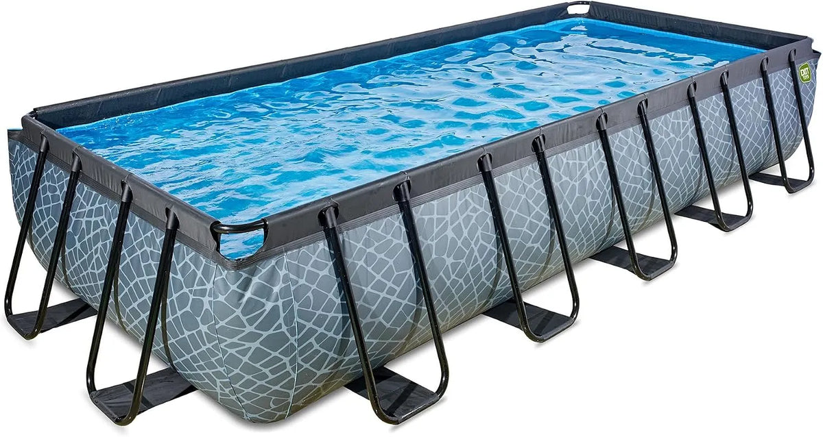 Pool EXIT Toys Stone, Großer, Extra tiefer, Inklusive Poolleiter, Farbe Grau, Maße 540x250x100cm, Rechteckiger Rahmenpool mit Sandfilterpumpe