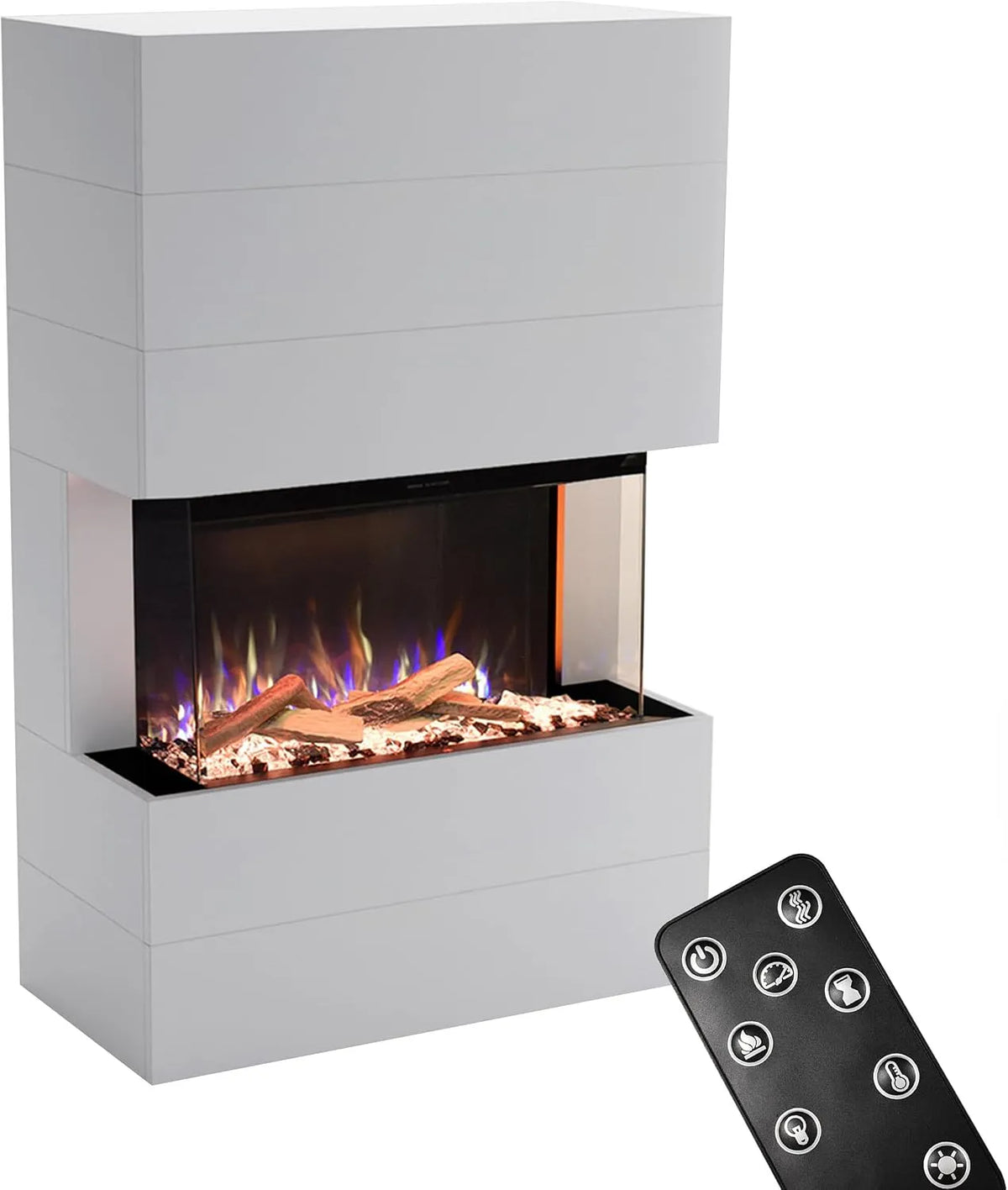 Kaminofen GLOW FIRE, 140x100x45, Weiß, max. 1500 W, Portia mit realistischem 3D E-Motion LED-Feuer, Knistereffekt & Timer