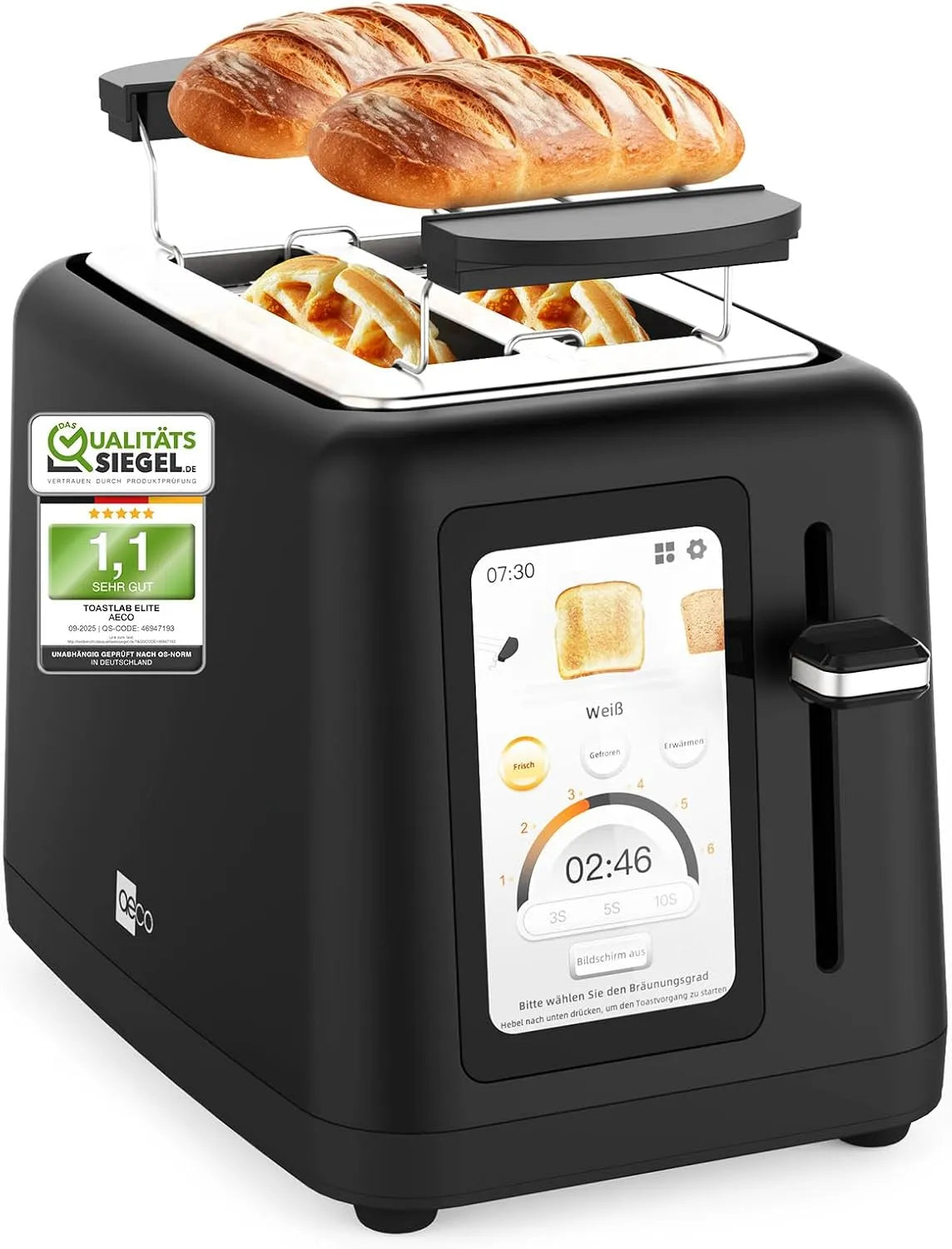 Toaster aeco toastlab Elite, 6 Bräunungsstufen, Leistung 850W, Brötchenaufsatz, Liftfunktion, Krümelfach, 2 Scheiben, 10 Betriebsprogramme