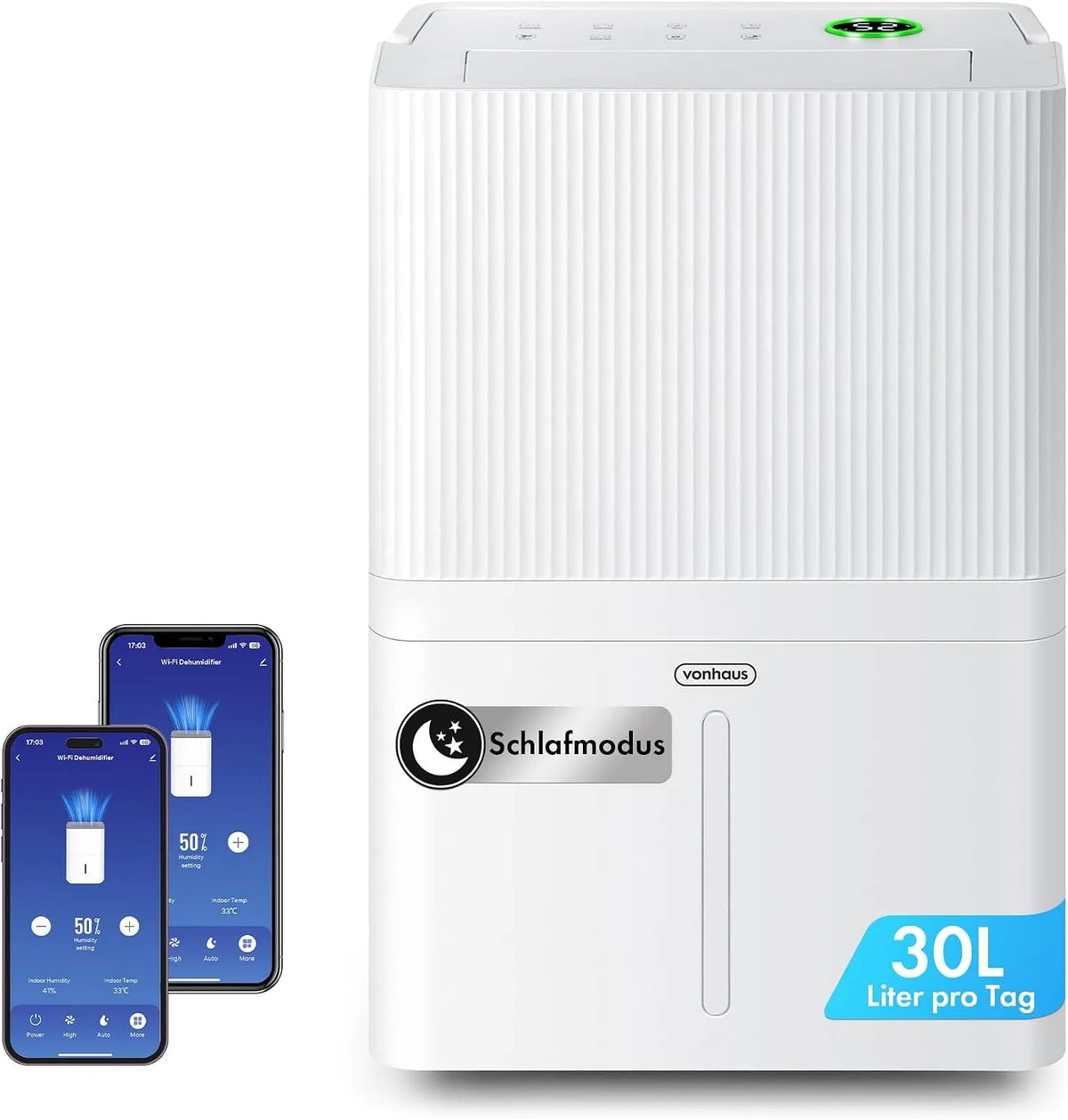 Luftentfeuchter 140m³/40m VonHaus, 30L/24H, Fassungsvermögen 30L, Raumentfeuchter 44dB für Räume 140m³, 40m², Modell 140m³, Elektrisch mit App & WLAN
