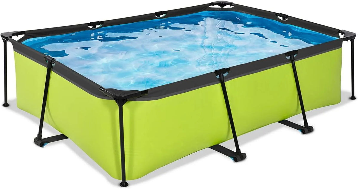 Pool EXIT Toys Lime, Rechteckiger, Leicht Zugänglich, Starker Rahmen, Grün, Maße 220x150x65cm, Kompakter Rahmenpool mit Kartuschenfilterpumpe