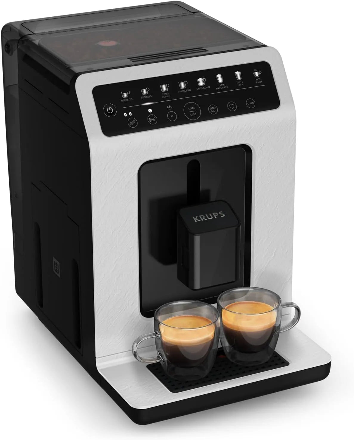 Krups Kaffeevollautomat 2-Tassen-Funktion EA897A10, 7 Getränkeoptionen, Evidence ECOdesign mit Milchschlauch, Recyceltes Material, Weiß, Schiefer