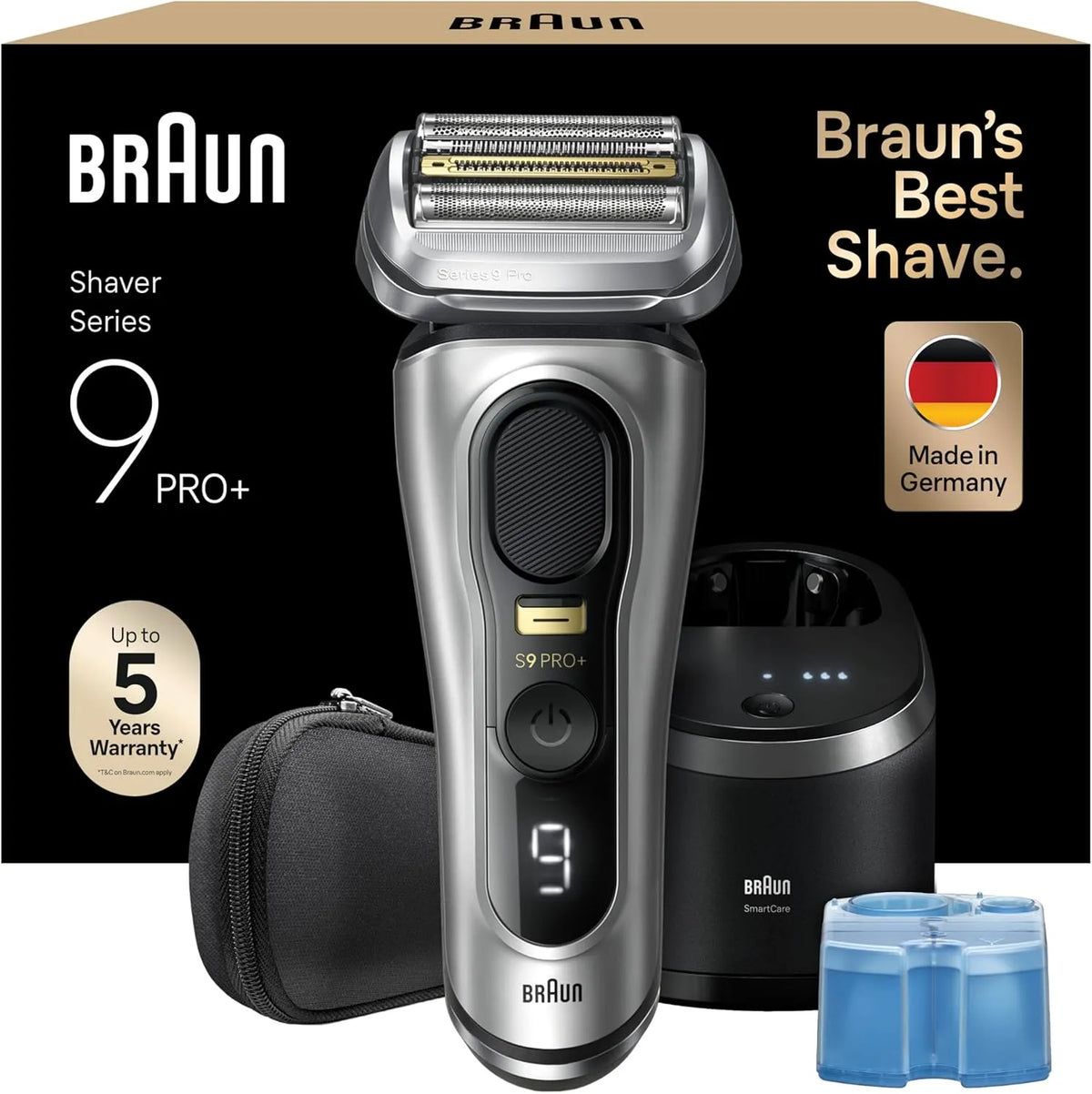 Braun Series 9 Pro+ Rasierer Herren Elektrisch, Elektrorasierer mit 5 Pro Rasierelementen, 60 Min Laufzeit, 9567cc, Made in Germany, Silber